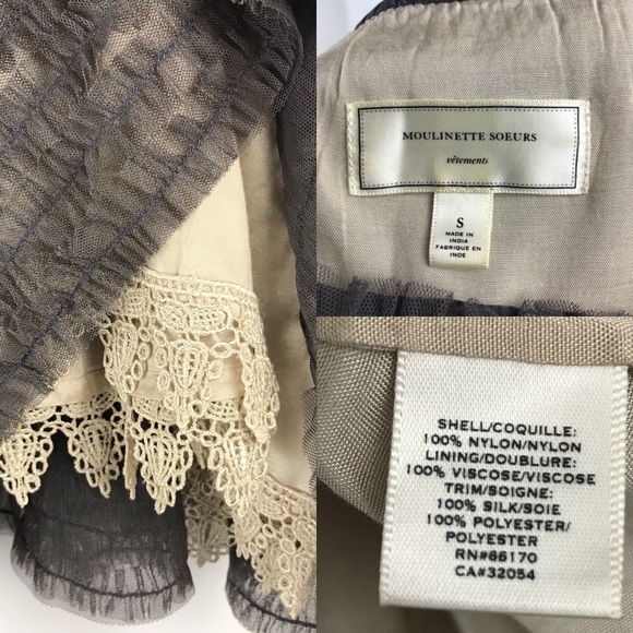 Moulinette Soeurs Midi Dress Tulle Overlay Ruffle - Picture 8 of 8